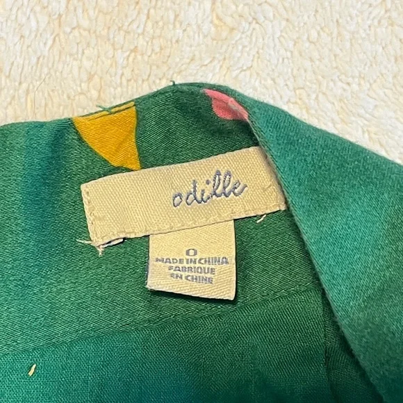 Odille Green Floral Pencil Skirt High Waist Mini Pockets Zip Slit Size 0 - Picture 3 of 6